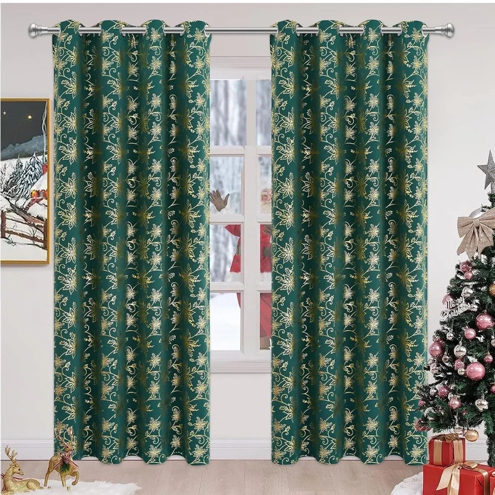 Christmas Curtains Silver Floral 52